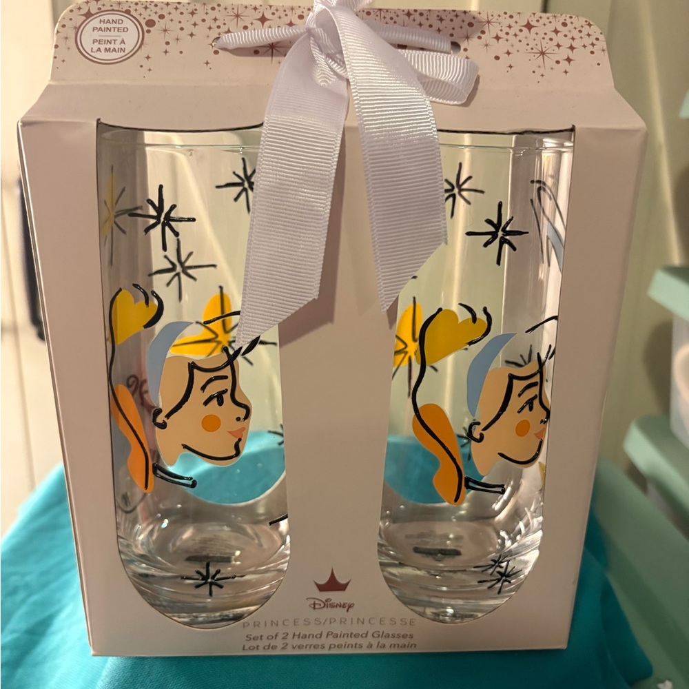 Disney Princess - Cinderella Hand-Painted Glass Tumbler Wine Set of 2 Glasses